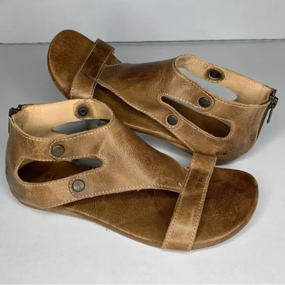 Bed Stu Soto Gladiator Sandals Brown Leather Heel Zip Open Toe Women's Size 7